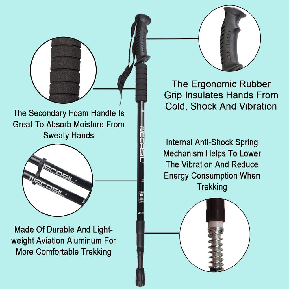 Lightweight Telescoping Hiking Poles with Adjustable Locking System - Collapsible Trekking Sticks