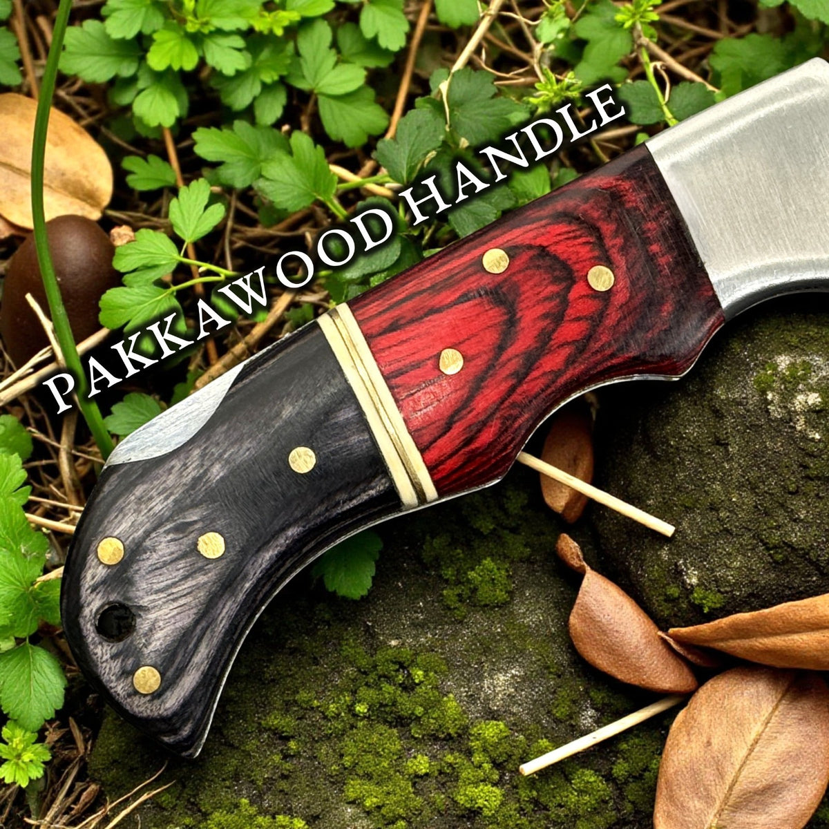 Personalized Damascus Folding Knife with Carved Blade and Leather Sheath