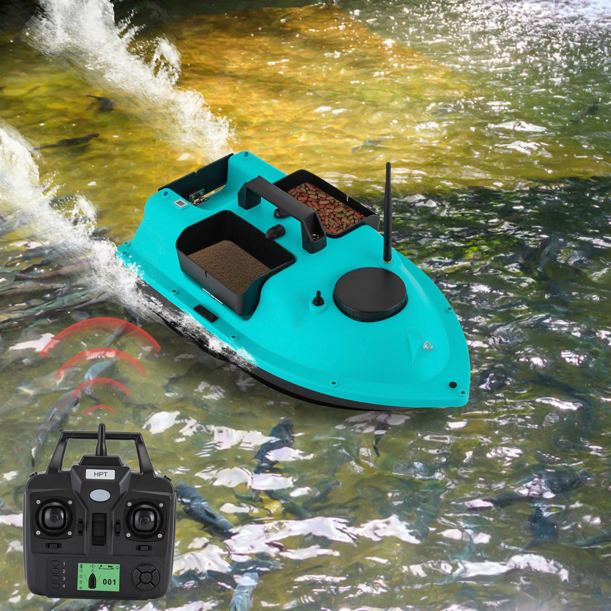 RC Fishing Bait Boat with Dual Motors, 5200mAh Battery, LED Light for Sea Lake River