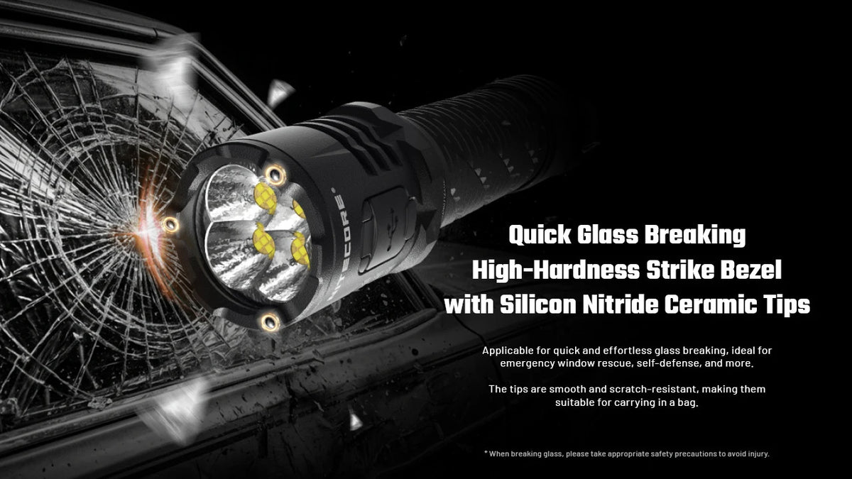 High-Lumen Tactical Rechargeable LED Flashlight with Strike Bezel and Level Indicators