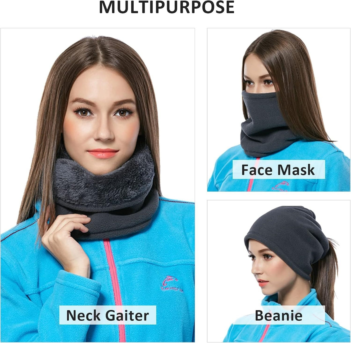 Winter Neck Warmer Mask with Fleece Lining Adjustable Gaiter Thick Scarf