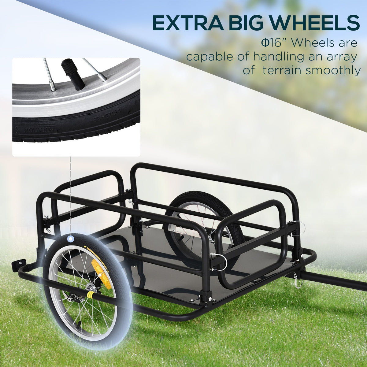 Foldable Steel Frame Bicycle Cargo Trailer 110lb Load Capacity with Reflectors