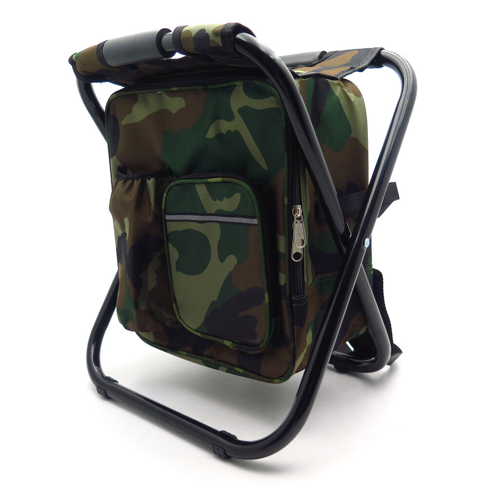 Folding Cooler Chair Backpack - Insulated Camping & Beach Stool
