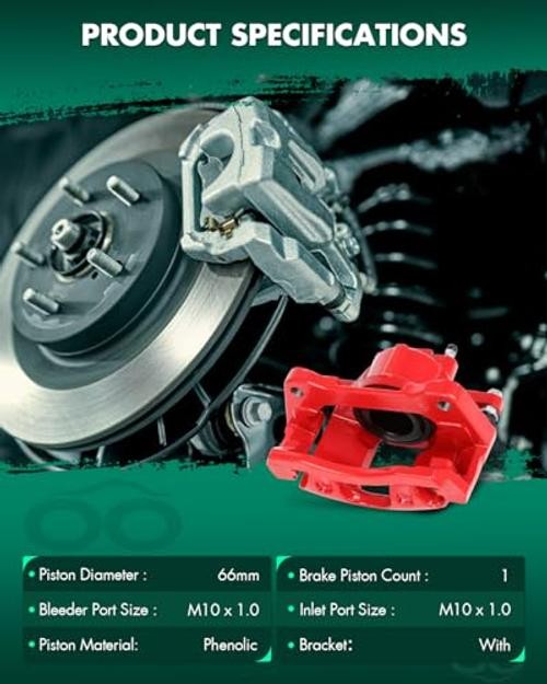 Front & Rear Disc Brake Caliper with Bracket for Chrysler Dodge Vehicles - Red