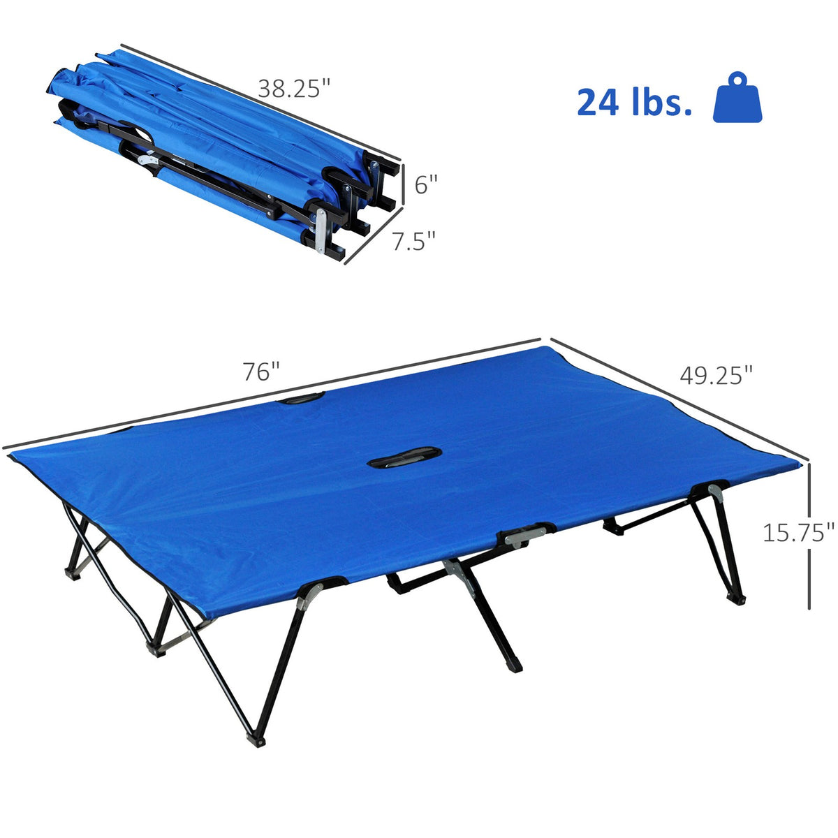 Two-Person Folding Camping Cot with Carry Bag Blue - Support Up to 300 lbs
