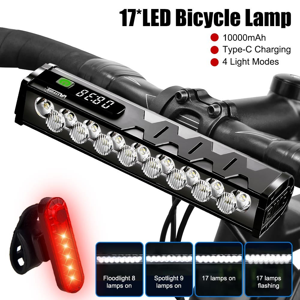 10,000mAh Bicycle LED Front & Rear Lights Set with USB Rechargeable Headlamp
