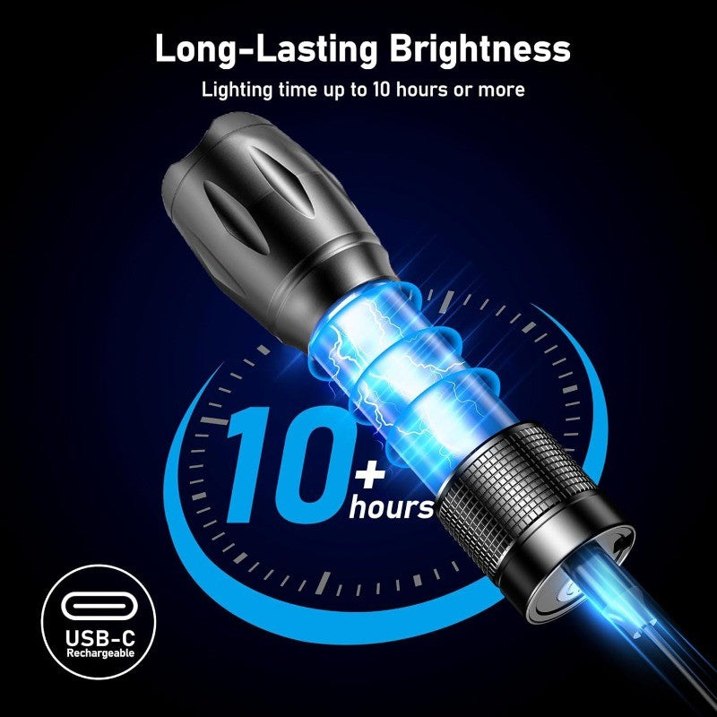 Rechargeable 2-in-1 LED Flashlight with White and Red Light, Waterproof