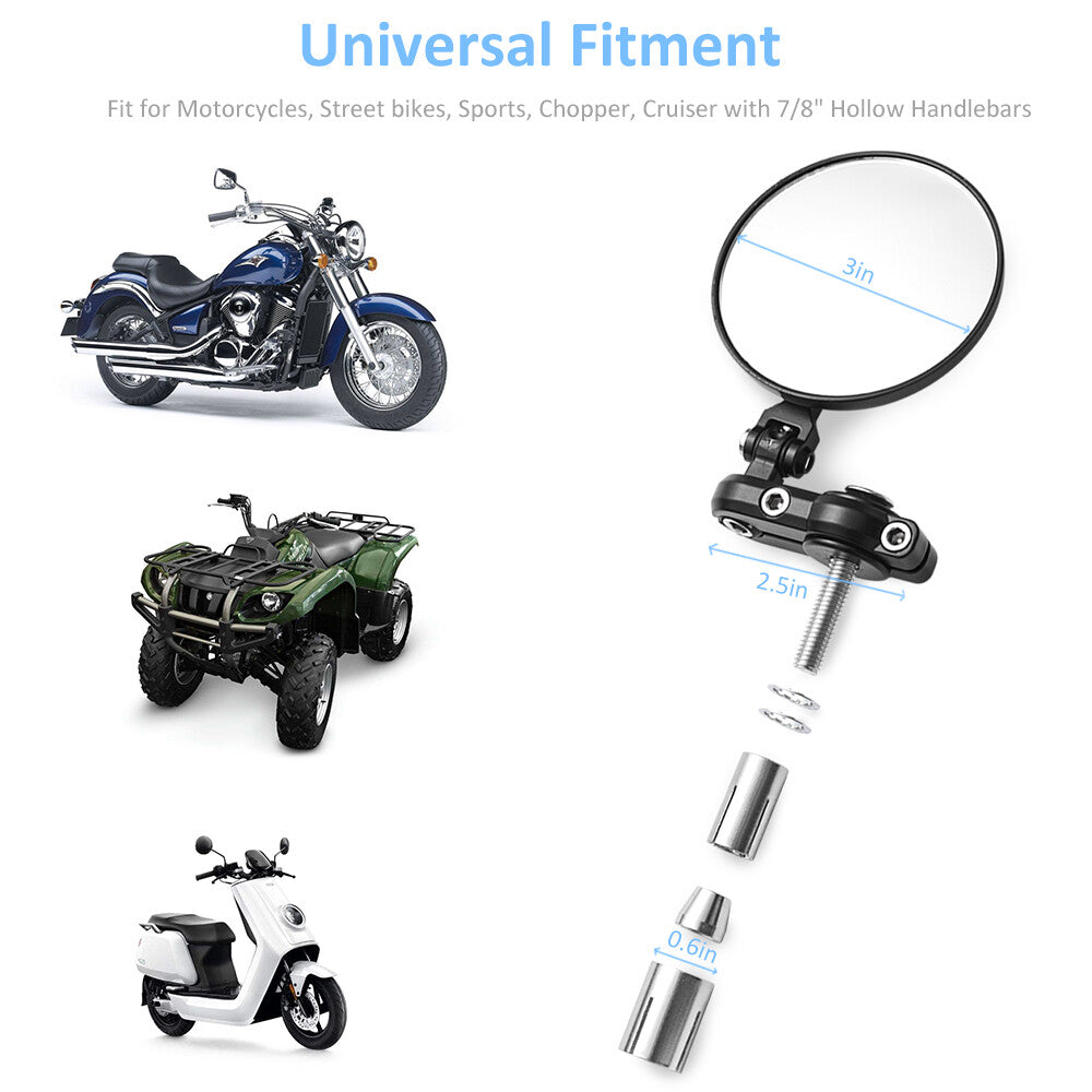 Motorcycle Rear View Mirrors Handlebar End Side Mirrors Black 7/8"
