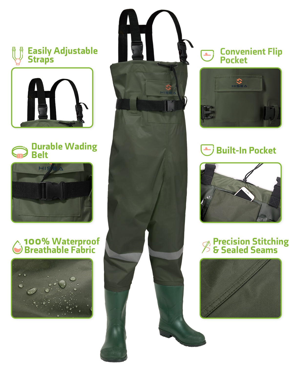 Kids Waterproof Chest Waders for Hunting & Fishing - Nylon 2-Ply PVC