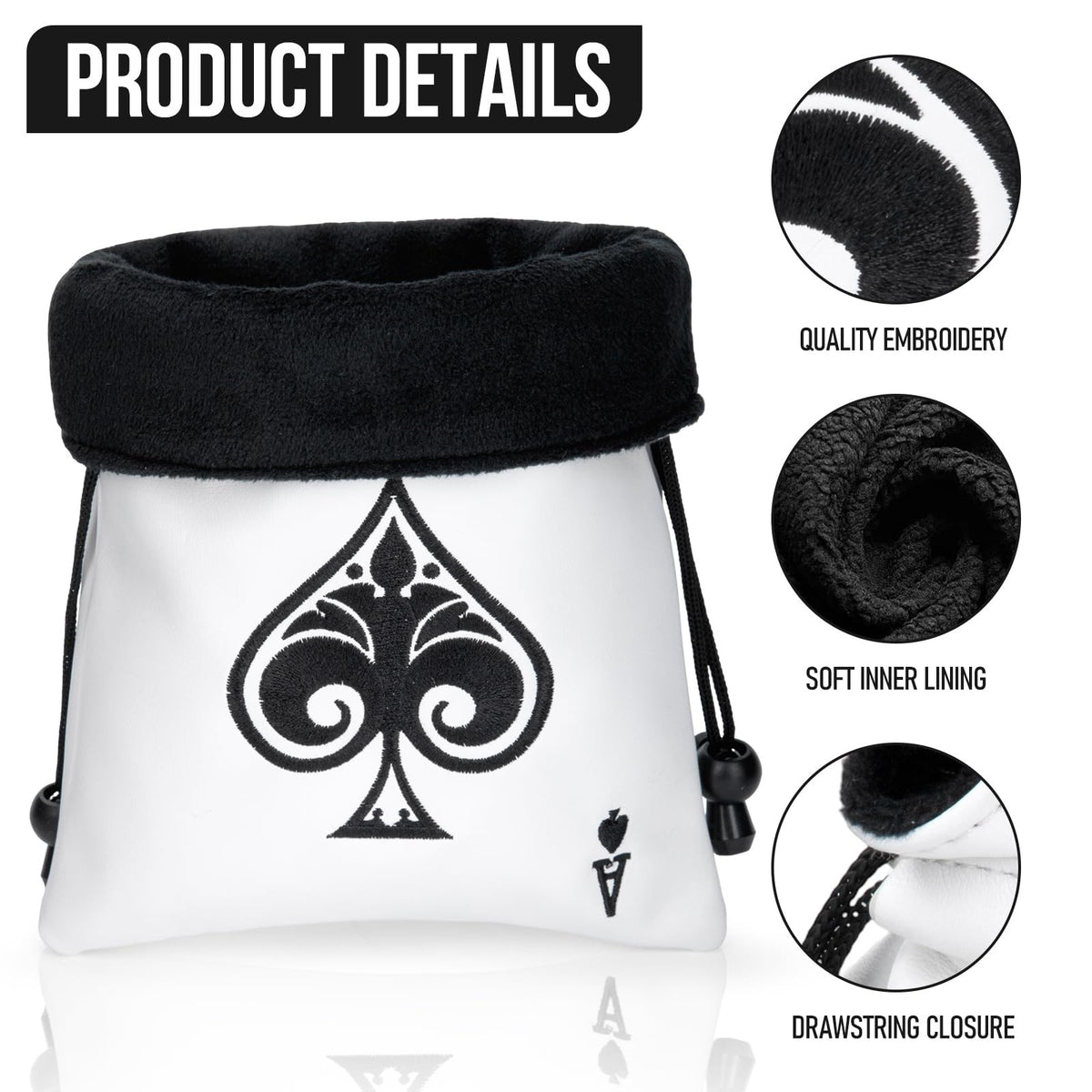 Golf Valuables Pouch with Drawstrings - Leather Golf Ball & Tee Bag, Organizer