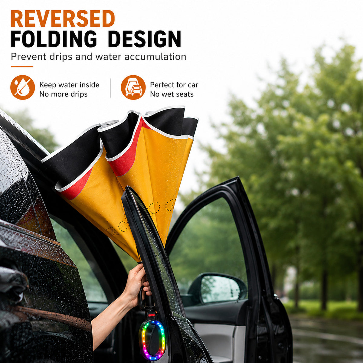 All-In-One Smart LED Safety Umbrella with SOS & White Light - Reflective, Water-Resistant, Hands-Free Handle