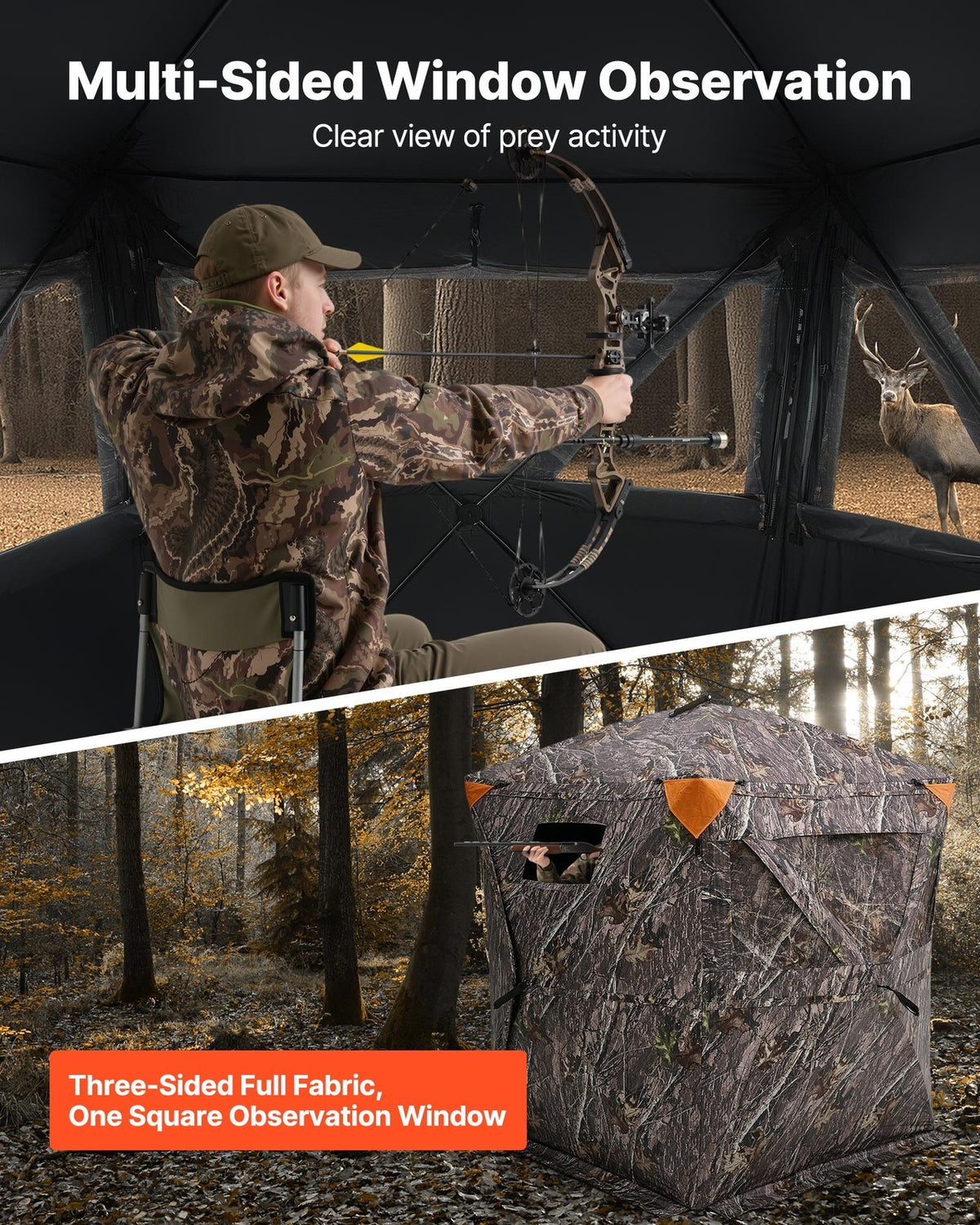 Hunting Blind 270° View Camouflage Ground Shelter with Mesh Windows for 1-3 People