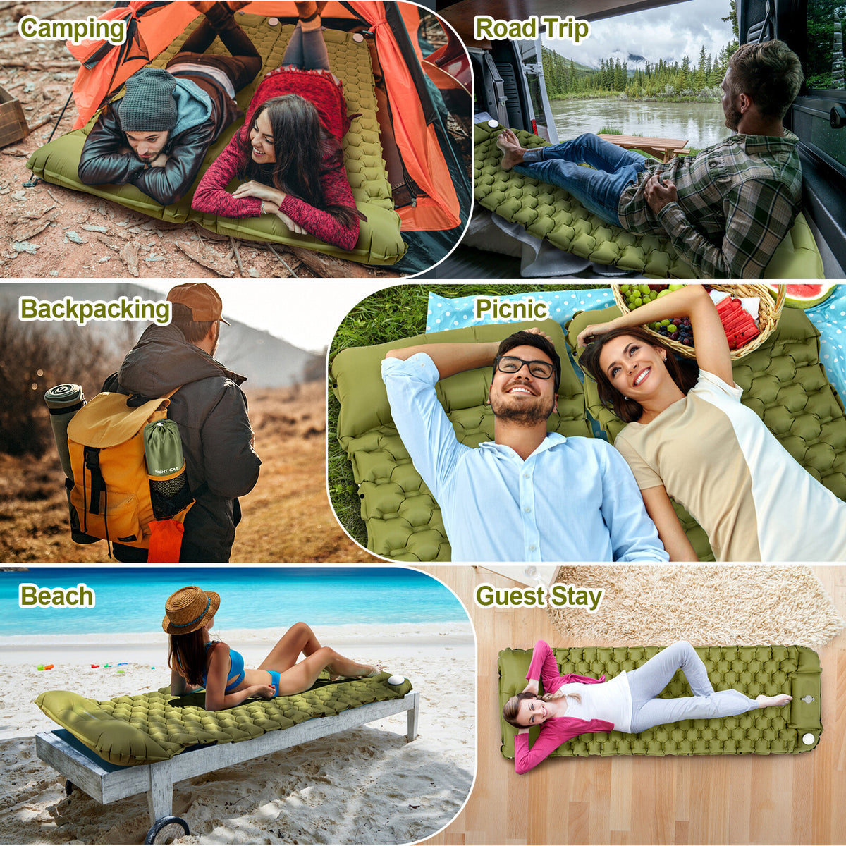 Inflatable Sleeping Pad for Camping & Hiking, Quick-Inflate, Durable Support