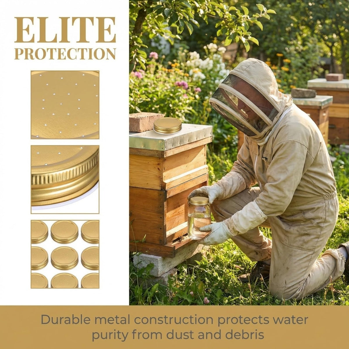 8 Pack Metal Beehive Entrance Feeder Lids for Water and Sugar Jars