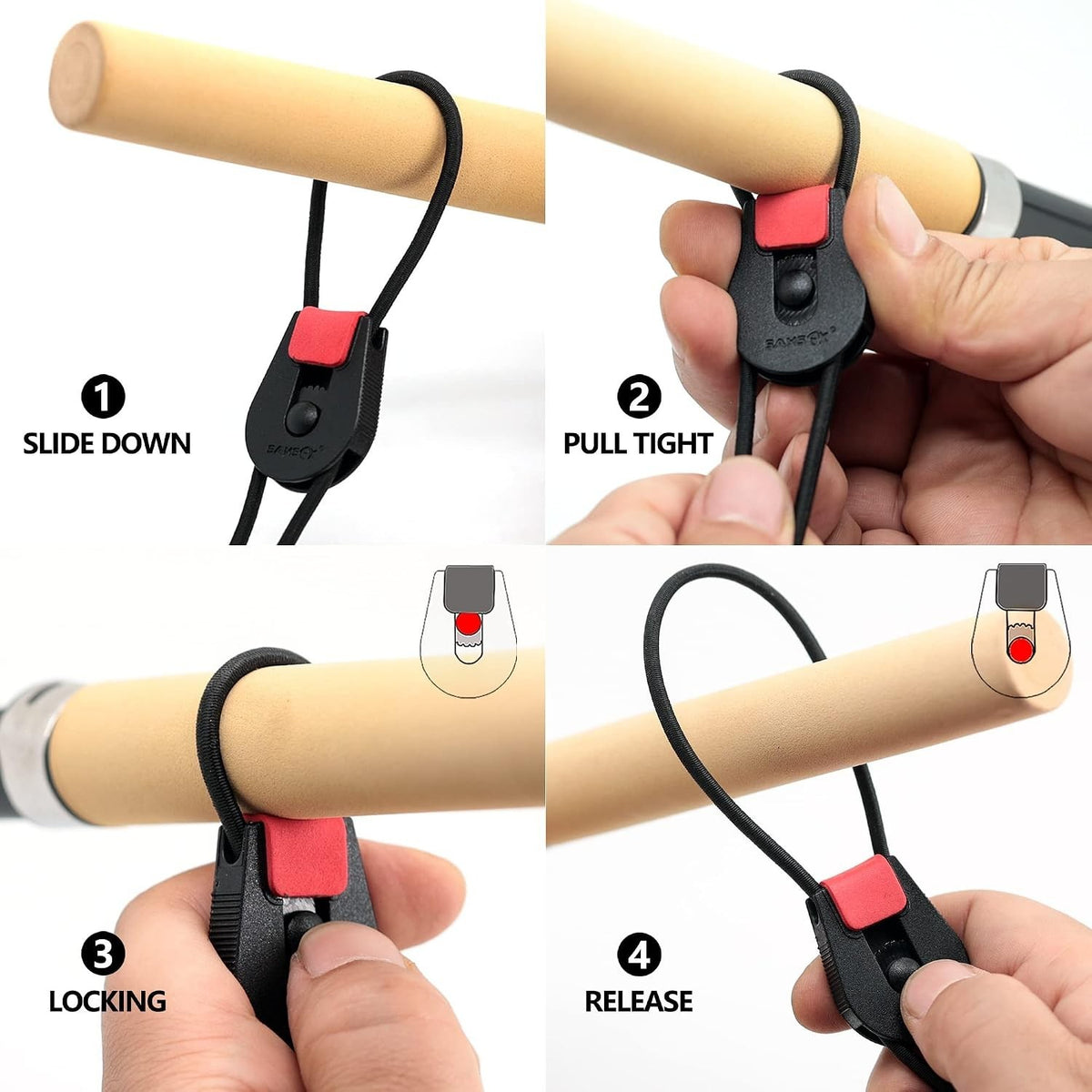 Adjustable Fishing Rod Straps Pack of 8 with Color-Coded Elastic Bands