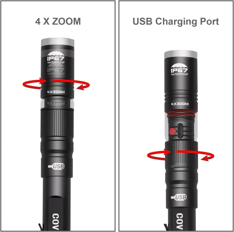 Rechargeable Waterproof LED Penlight with Zoom and 3 Modes