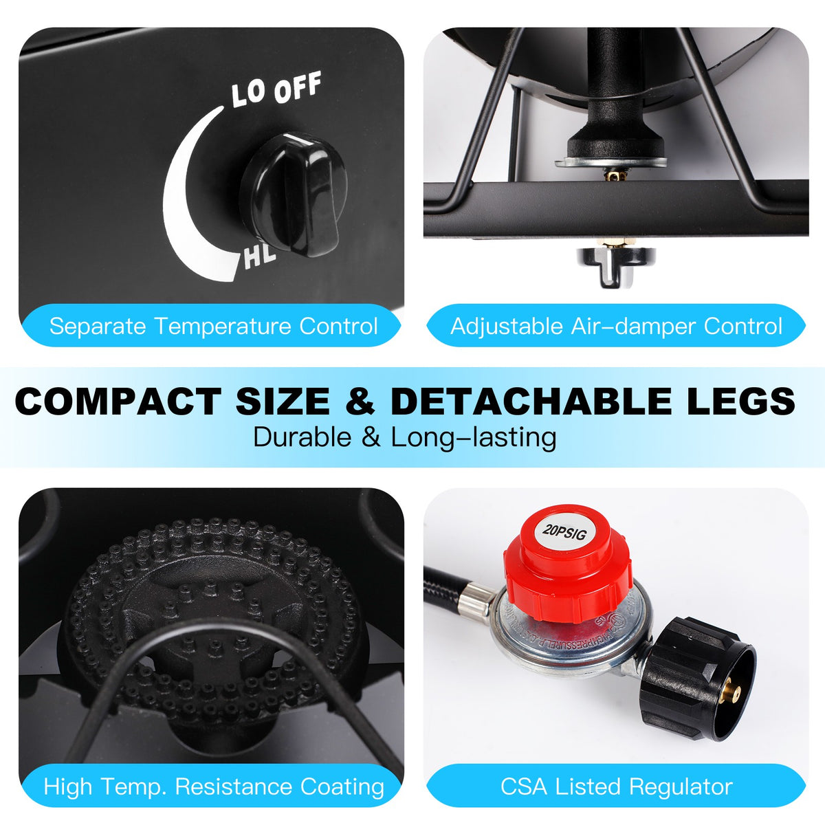 Portable 2-Burner Gas Stove with 150,000-BTU Outdoor Camping Grill