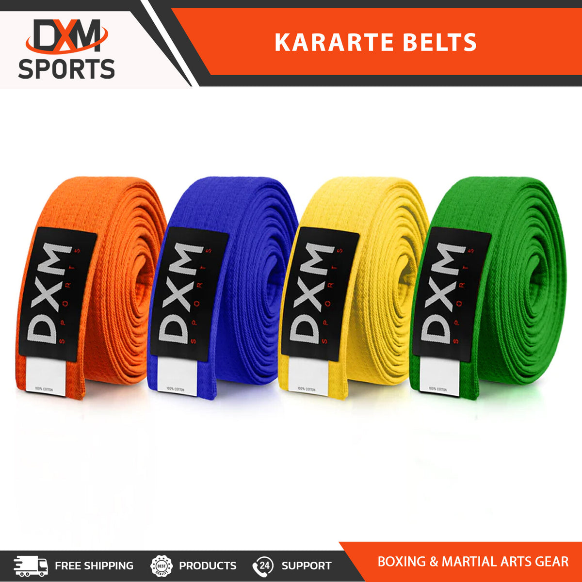 Pack of 4 Double Wrap Martial Arts Belts for Karate, Taekwondo & Judo