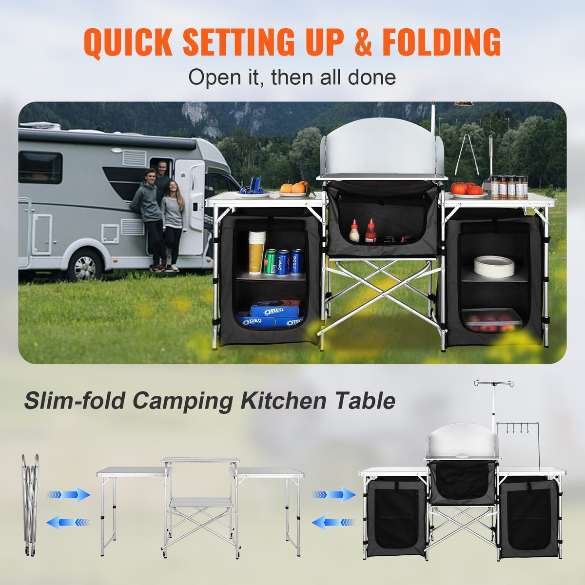 Portable Camping Kitchen Table with Storage - Lightweight Outdoor Folding Table
