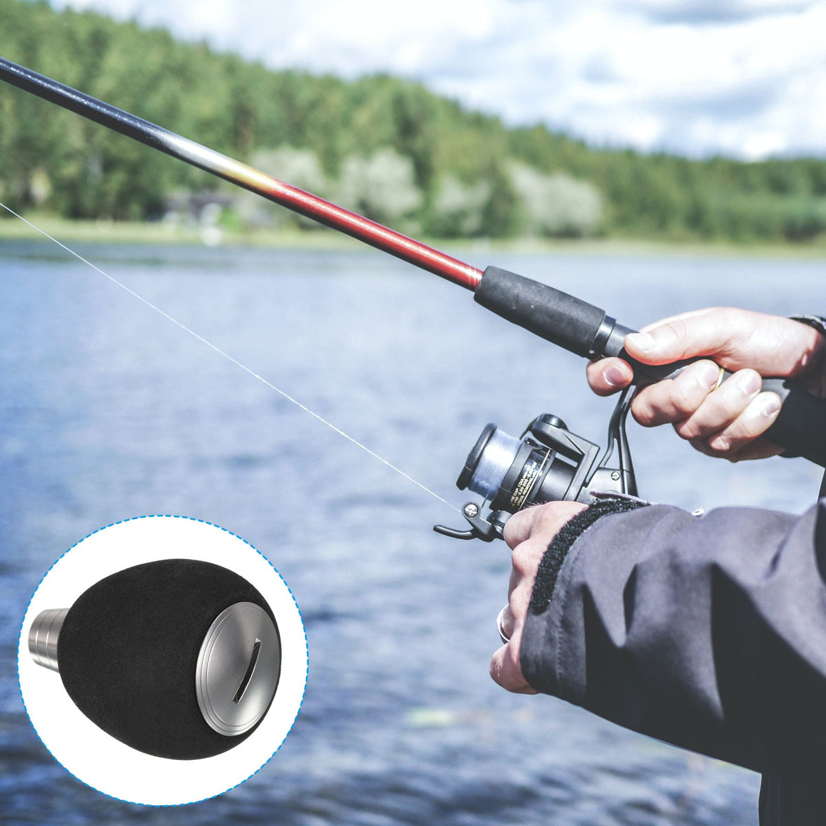 Fishing Reel Handle Knob EVA Metal Power Handle Grip Silver