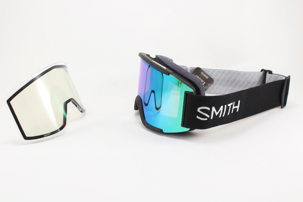 Smith Squad Ski Snow Goggles Black with Green Mirror and Clear Lenses