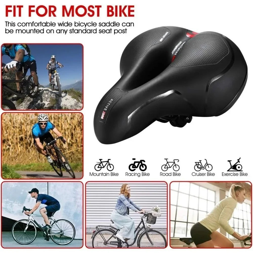 Wide Gel Bicycle Saddle Seat with Shock Absorbing System for Commuting and Recreation