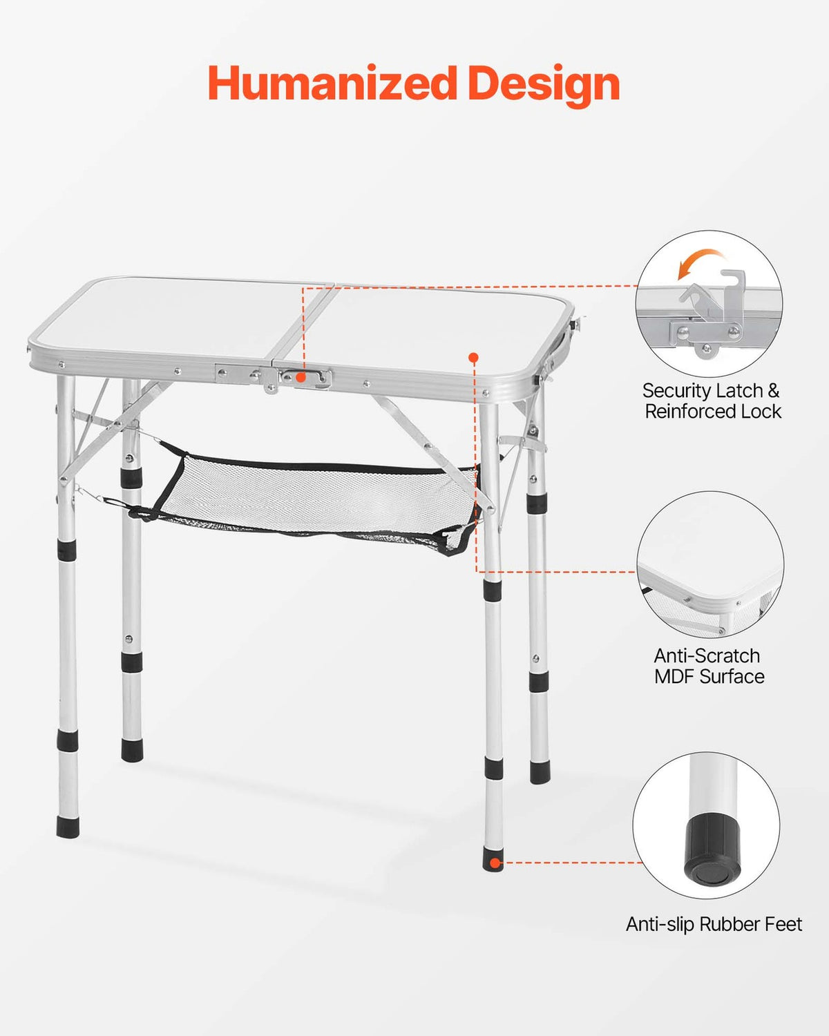 2ft Folding Camping Table with Adjustable Height and Carry Handle