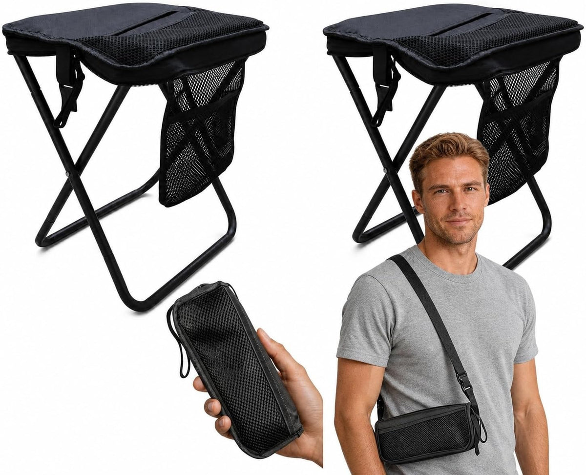 Portable Collapsible Stool for Camping Hiking Fishing - 2 Pack