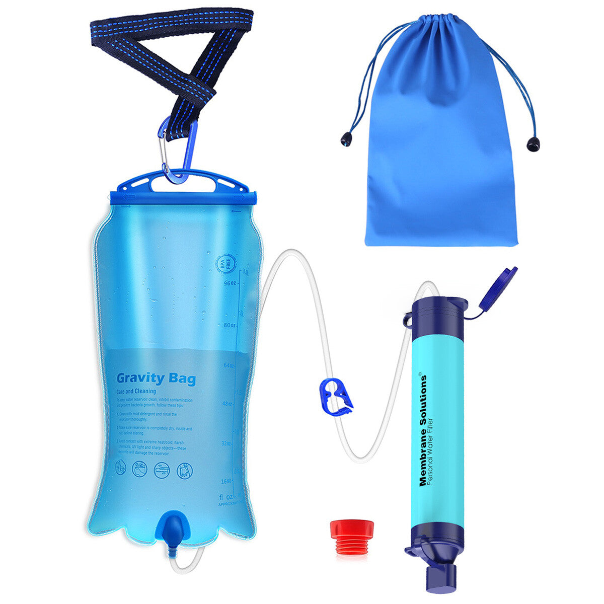 Gravity Water Filter Straw with 3L Water Bag - Portable Camping & Emergency Water Purifier