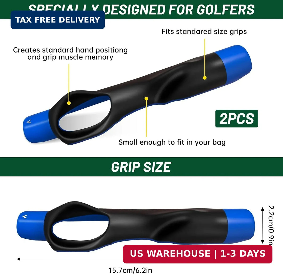 Golf Grip Trainer - Non-Slip Durable Hand Position Aid for Swing Improvement