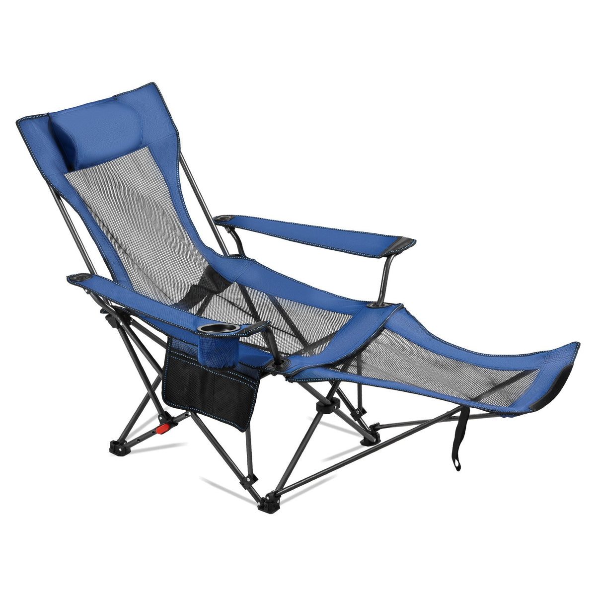 Heavy-Duty Portable Folding Camping Chair with Recline and Footrest - Blue