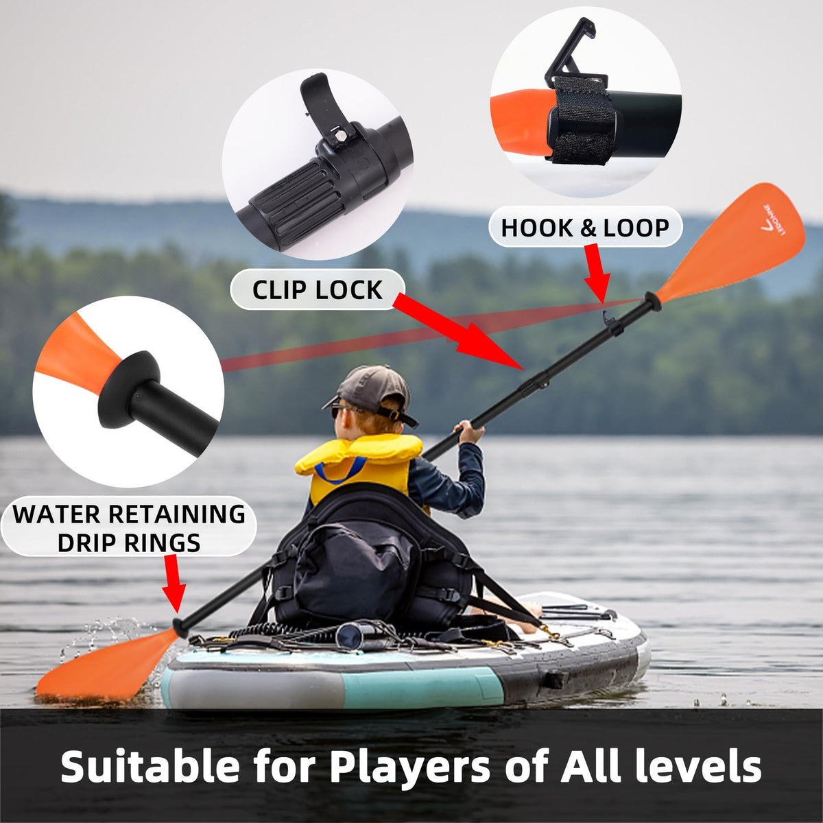 Lightweight Adjustable SUP and Kayak Paddle - Floating 4-Piece Aluminum Shaft