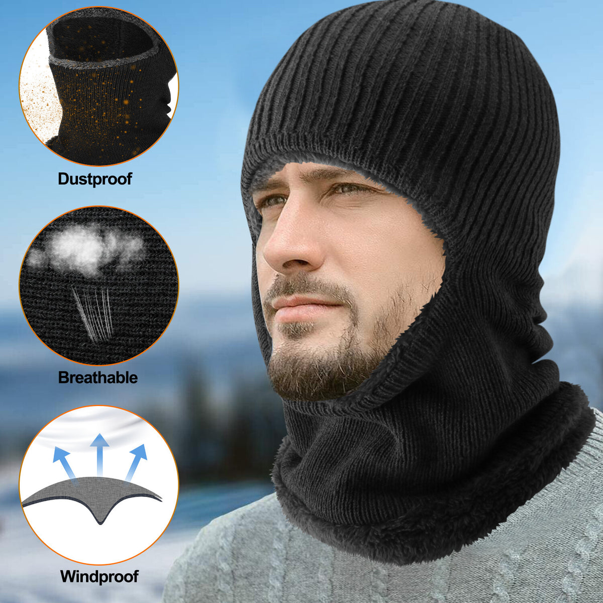 Full Face Ski Balaclava Mask Windproof Thermal Fleece Winter Head Cover