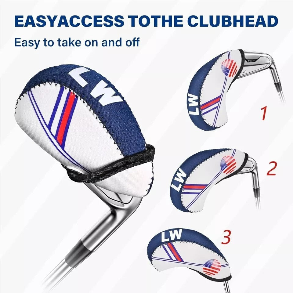 10 Pcs Lightweight Golf Head Covers with USA Flag Design for Irons - Protect Clubs
