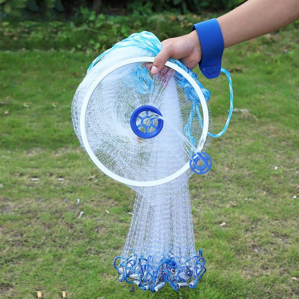 Heavy Duty Fishing Cast Net with Zinc Ring - Easy Throw Strong Nylon Mesh