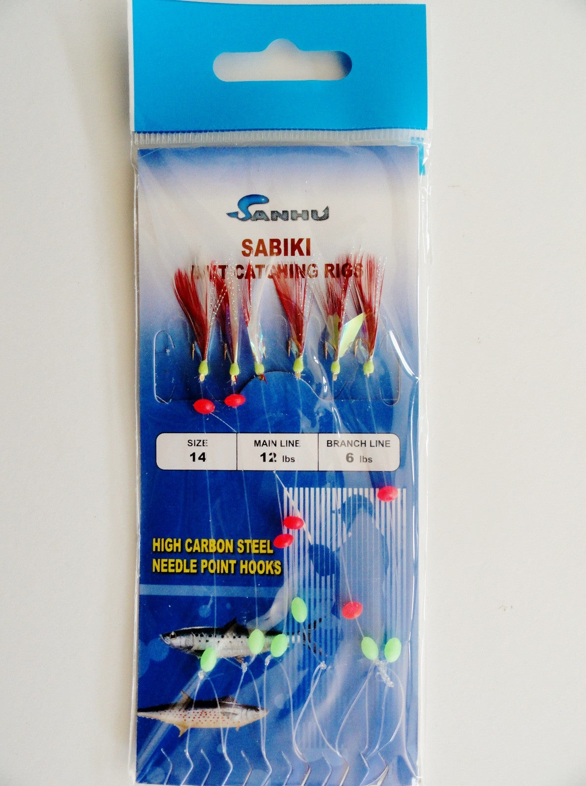 Sabiki Bait Rig with 6 Gold Hooks & Red Feathers - Multiple Sizes & Packs