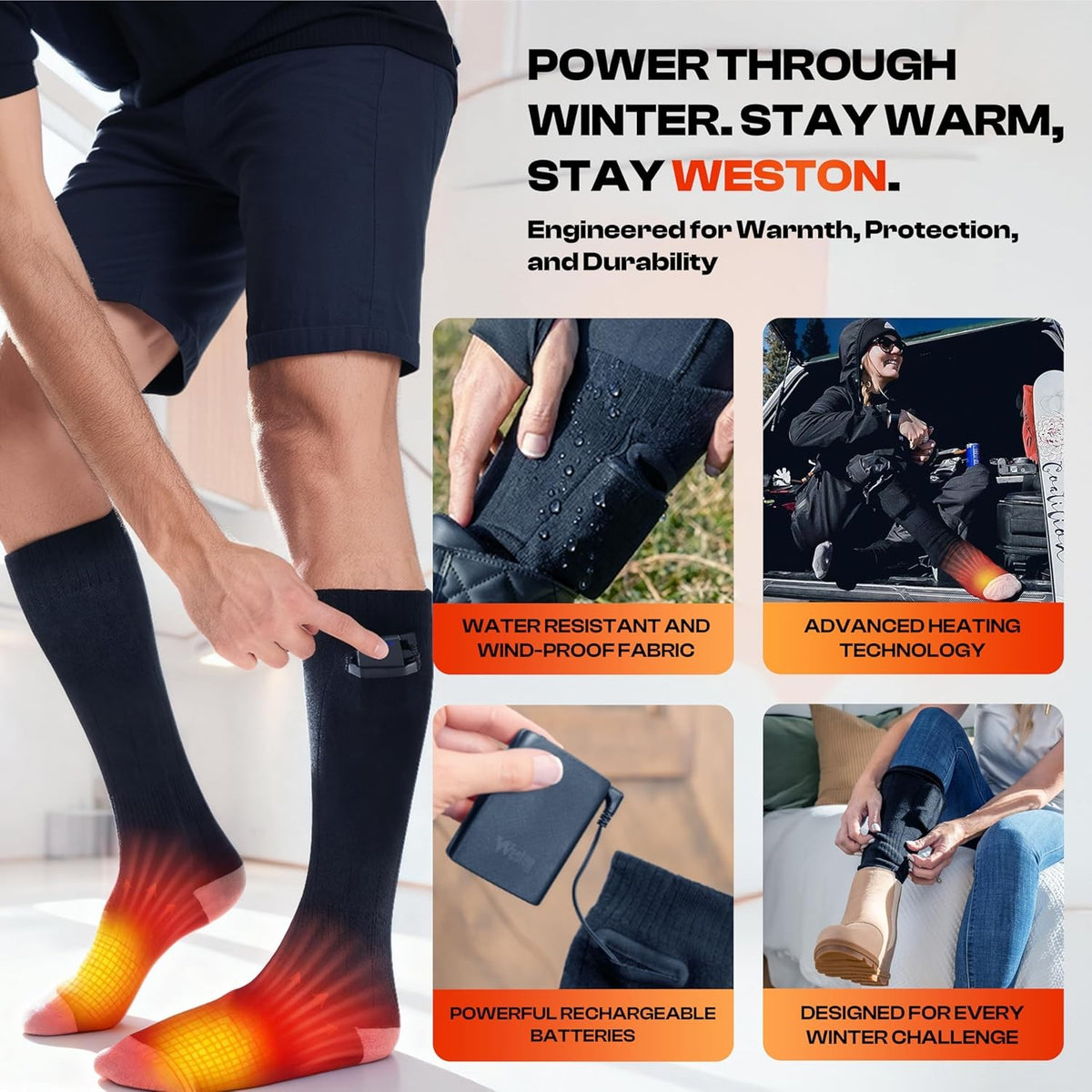 Rechargeable Heated Socks for Men & Women - Warm Winter Socks with 2 4000mAh Batteries, Up to 140°F
