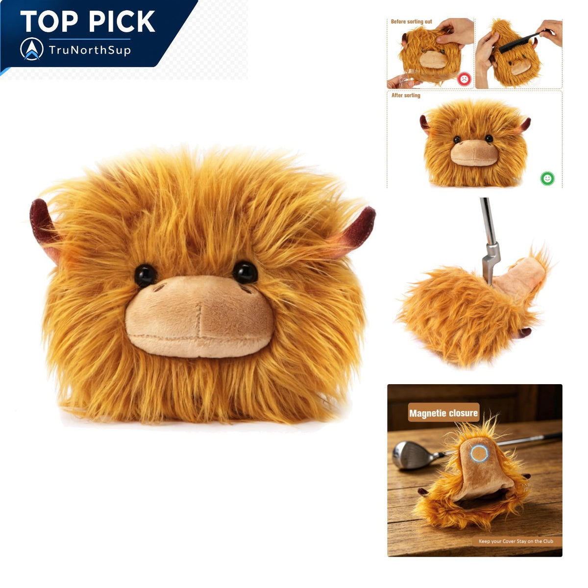 Golf Mallet Putter Head Cover Highland Cow Magnetic Closure Universal Fit
