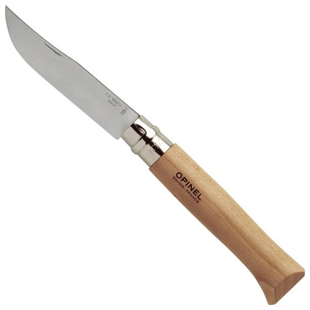 Opinel No. 12 Folding Knife with Beechwood Handle - 4.82-Inch Stainless or Carbon Steel Blade