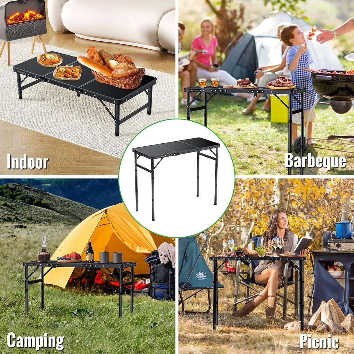 Adjustable Camping Table 66lbs Foldable Aluminum Outdoor Picnic Table for 2-6 Persons