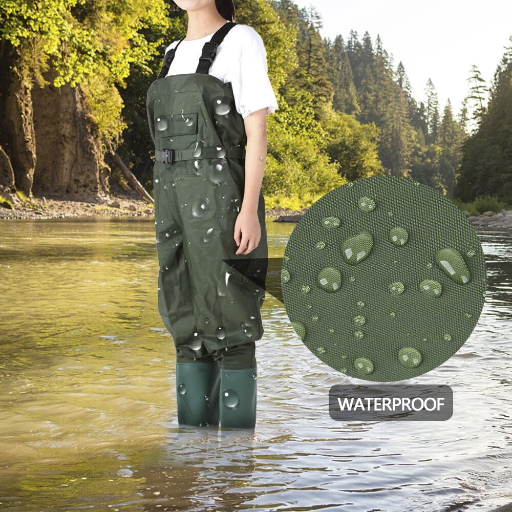 Breathable Waterproof Nylon PVC Fishing Chest Waders with Wading Boots - Army Green