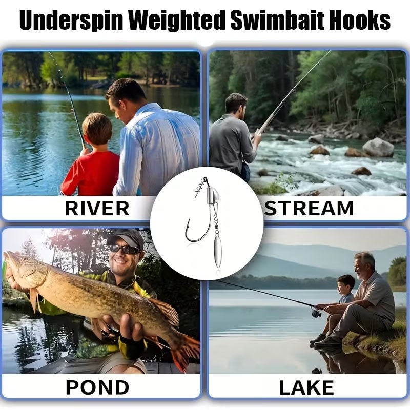 Underspin Jig Head Swimbait Hooks with Spinner Blade - Multiple Sizes