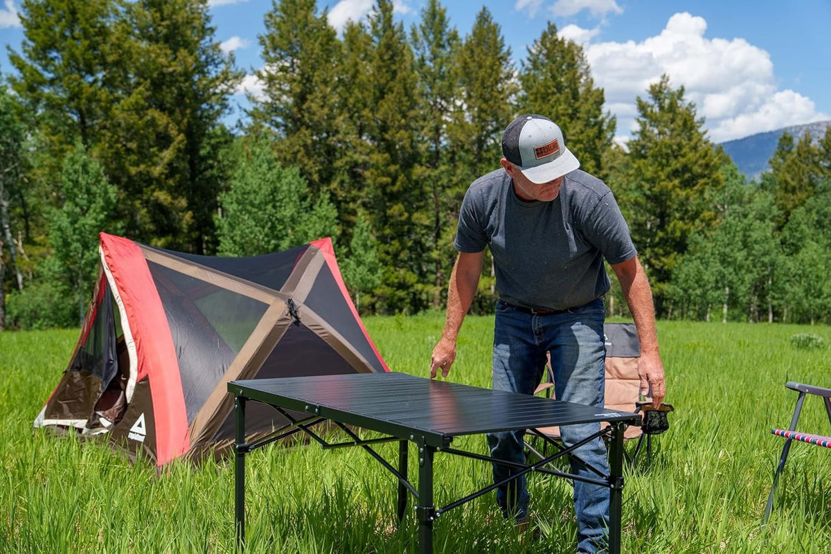 Heavy-Duty Large Camping Roll-Top Aluminum Table - Portable & Weather-Resistant