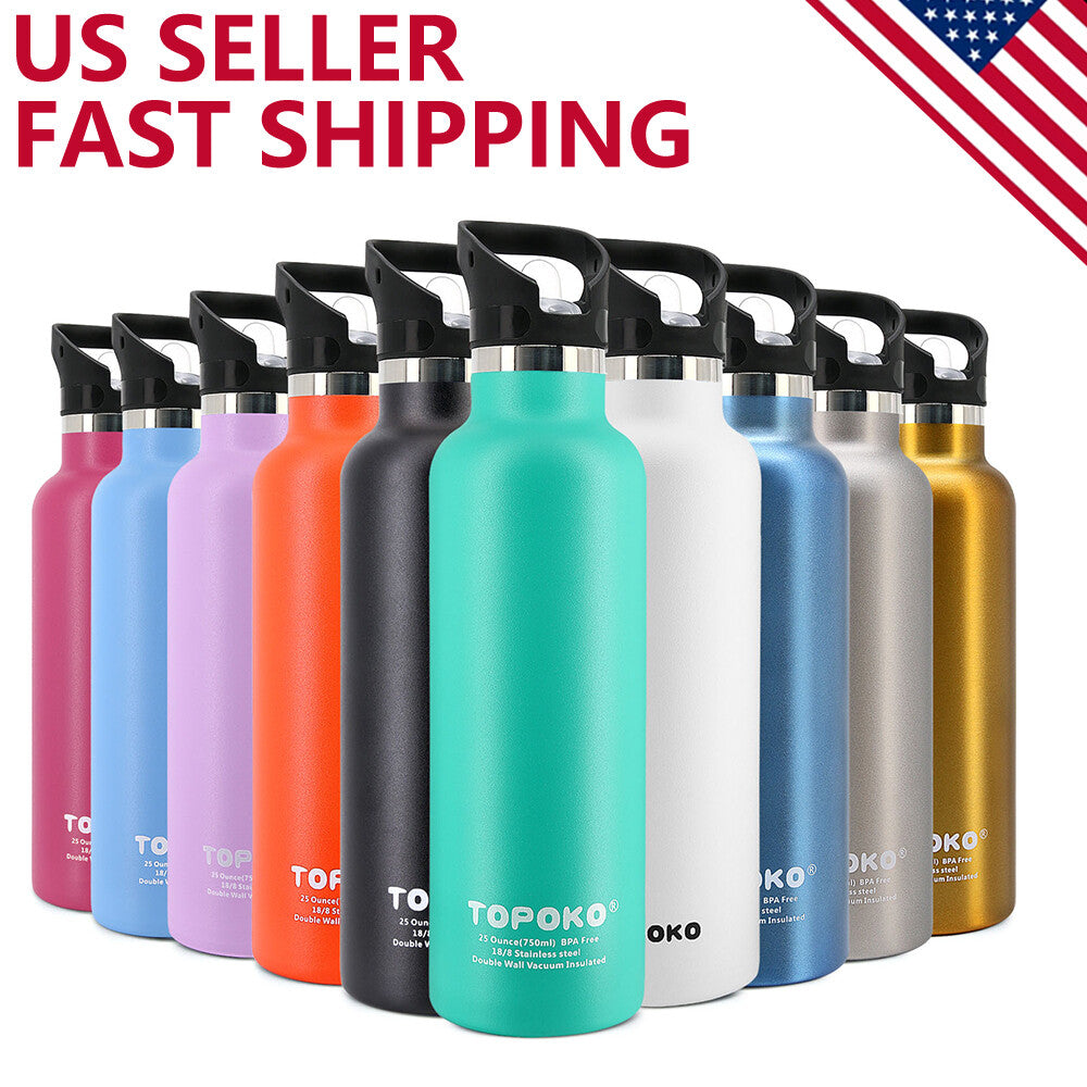 25 oz Stainless Steel Double Wall Water Bottle with Leakproof Lid and Non-Slip Coating