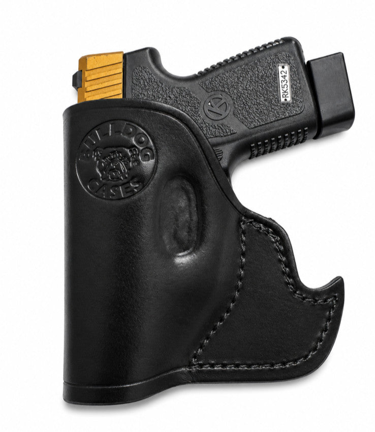 Leather Pistol Holster for Concealed Carry - Hand Tooled, Black or Tan