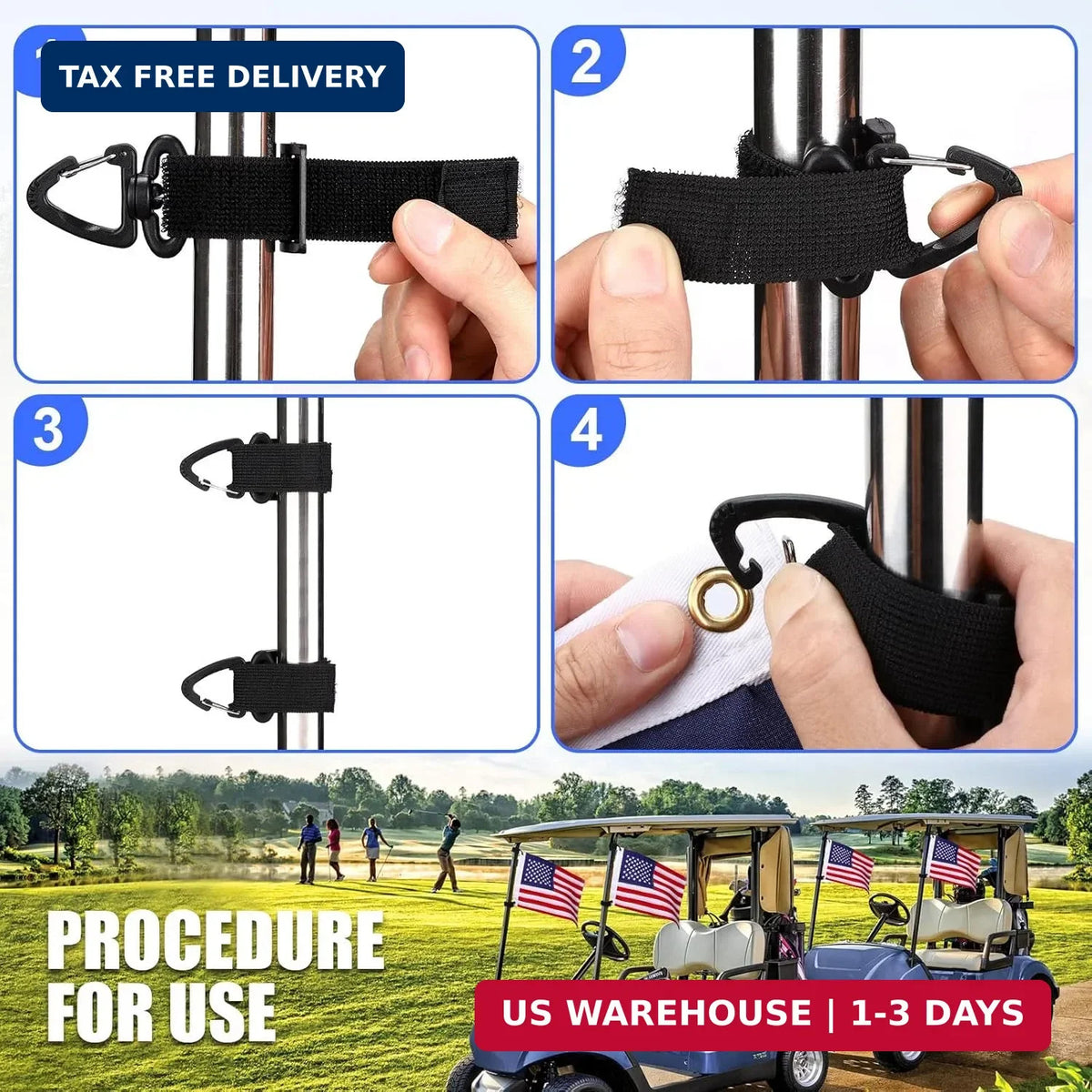 Golf Cart Flags 2 Pack - Custom American Flag with Easy Mounting & Vibrant Colors