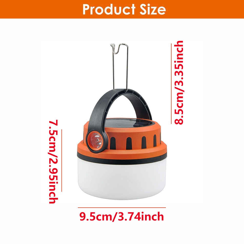 Rechargeable LED Camping Lantern with Solar Power, Waterproof & 4 Lighting Modes
