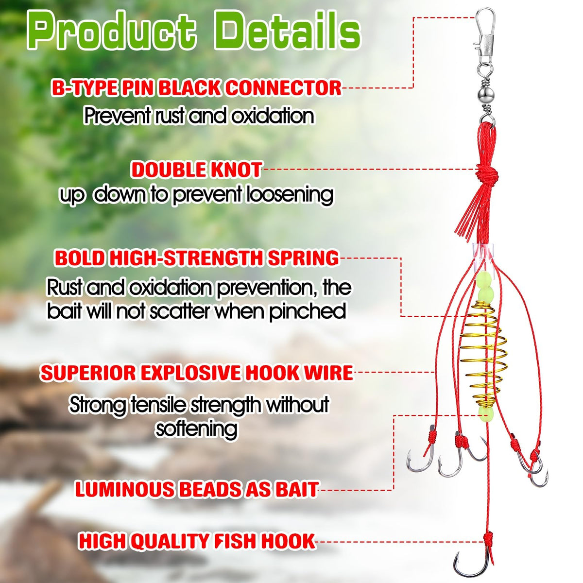9 Pcs Carp Fishing Hooks Kit with Spring Bait Trap Rig and Durable Steel Tackle