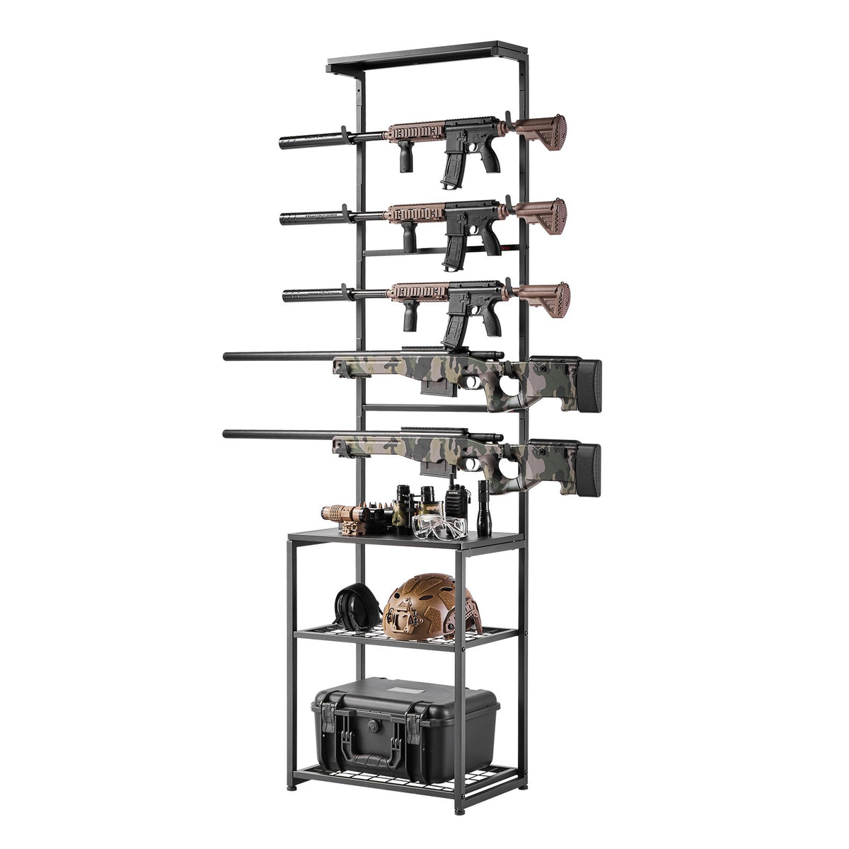 Freestanding and Wall-Mount Gun Rack for 5 Firearms and Tactical Gear