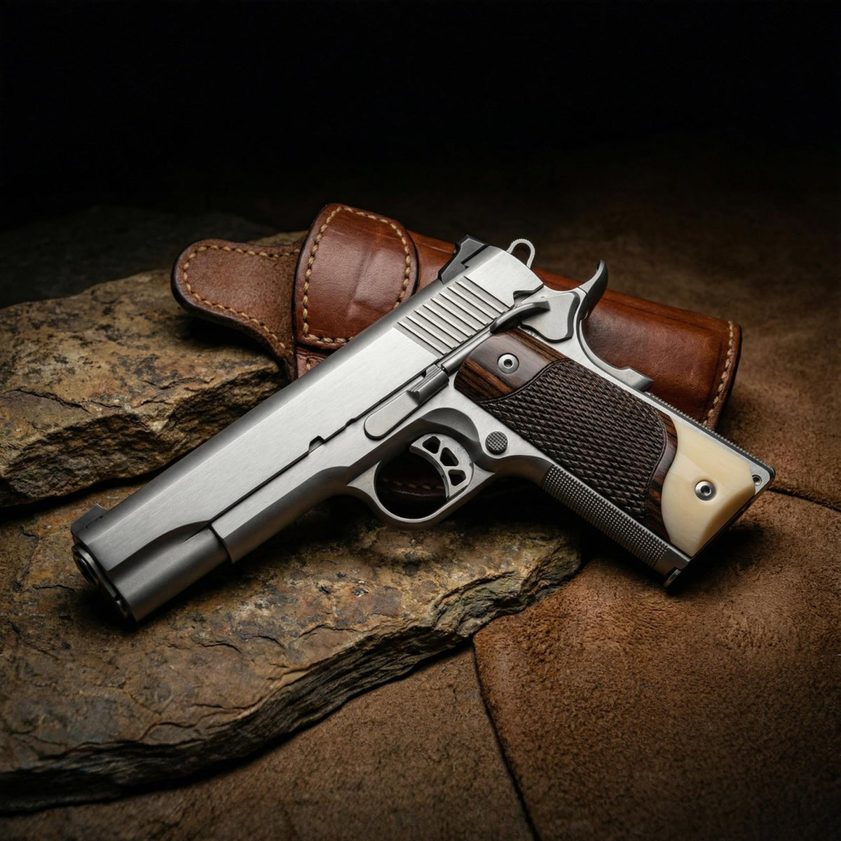 1911 Full Size Rosewood Faux Ivory Grip Panels with Gold Screws for Pistols